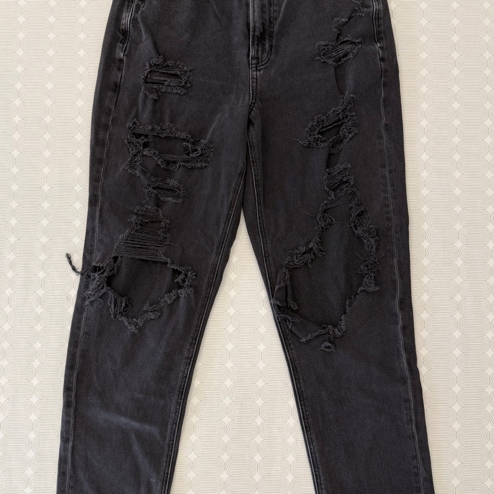 American Eagle Outfitters Black Distressed Straight Leg Jeans